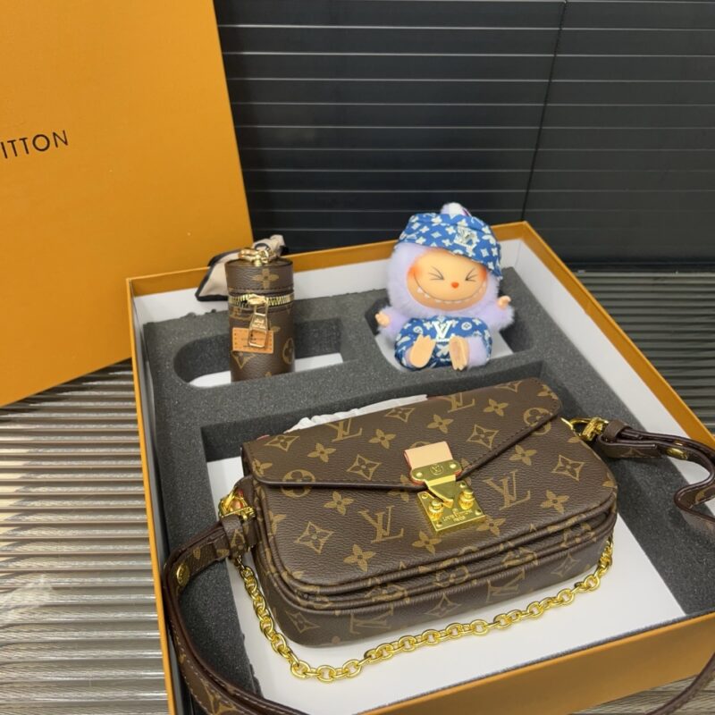 Alternative view of Gift Set: Louis Vuitton Pochette Métis East West Brown With Mini Keychain And Labubu Accessories