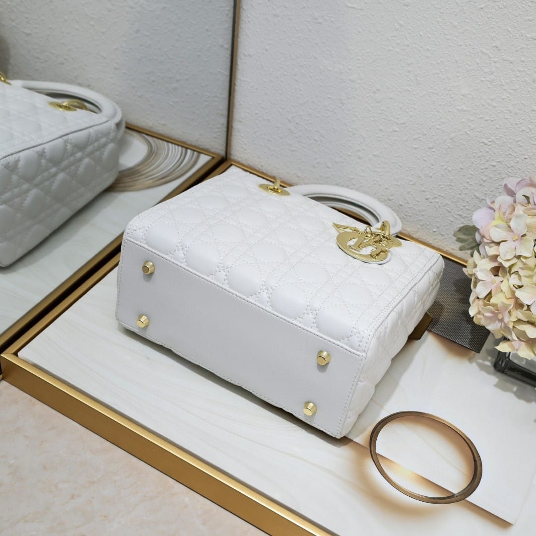 Dior Medium Lady Dior Bag Gold Hardware White 24cm M0565ONGE M030 - Image 4