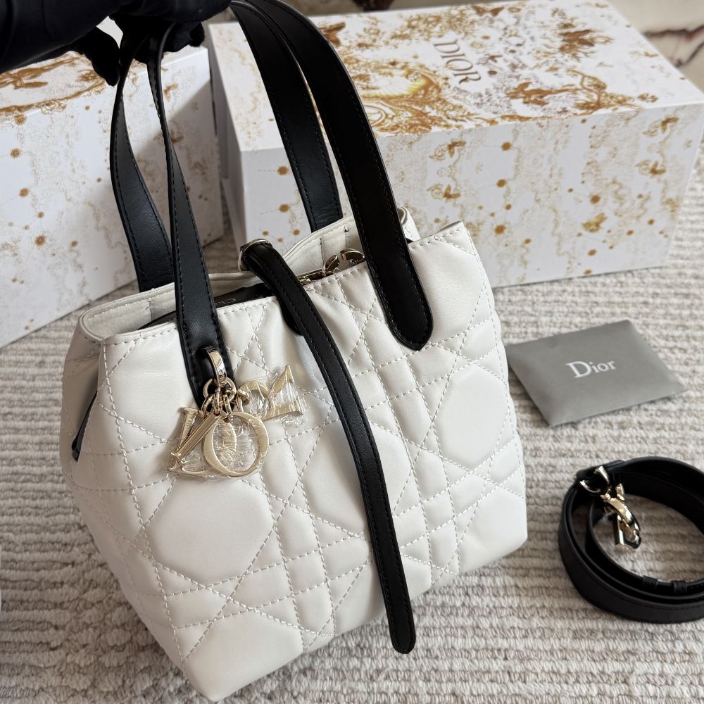 Dior Small Dior Toujours Vertical Tote Bag White 18Cm M2835PSOB M06E - Image 2