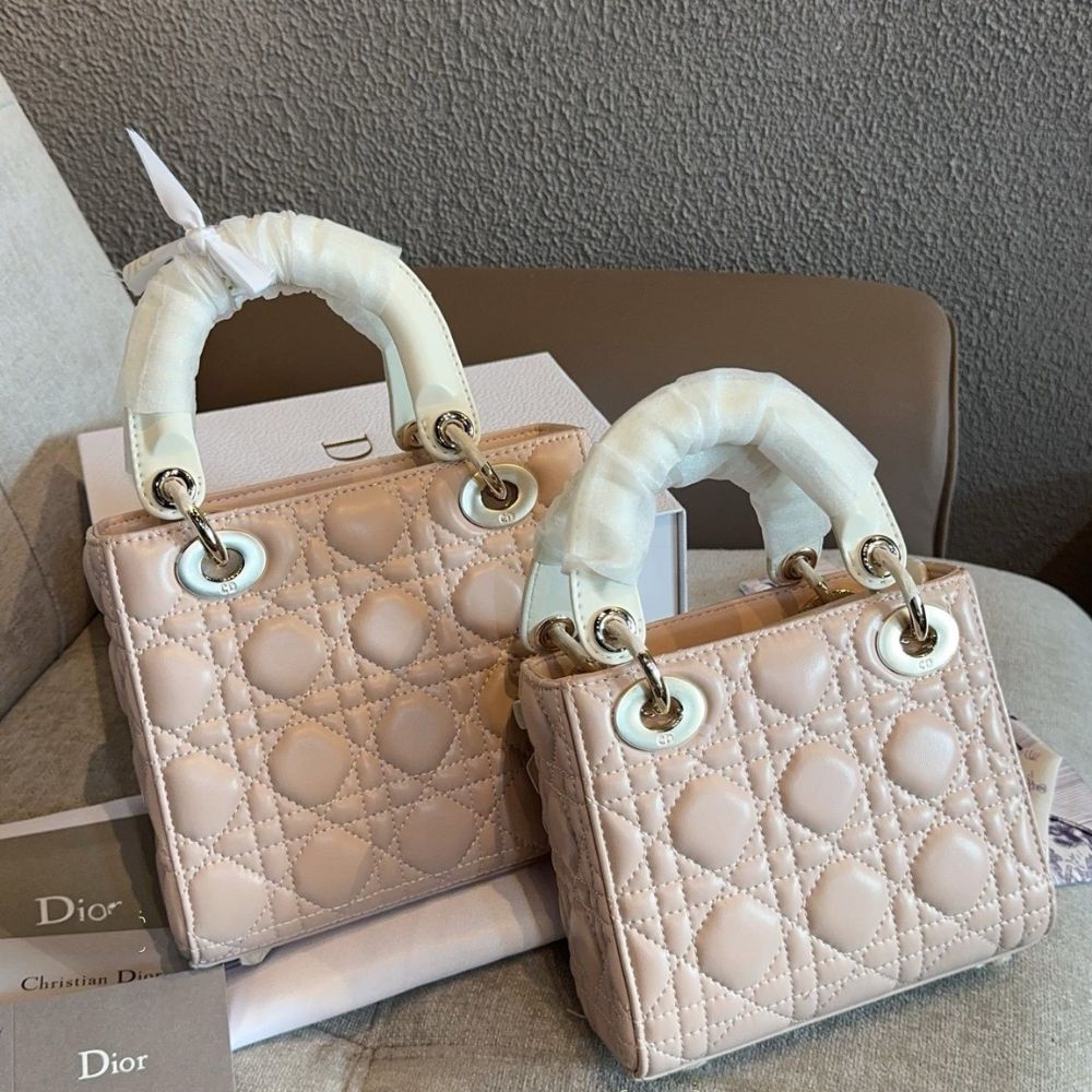 Dior Medium Lady Dior Bag With Chain Pink and Latte 20Cm - Image 8