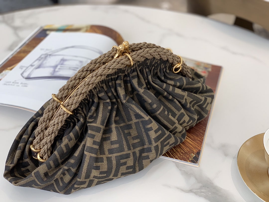 Fendi Brown Ff Fabric Pochette Shell Bag - Image 5