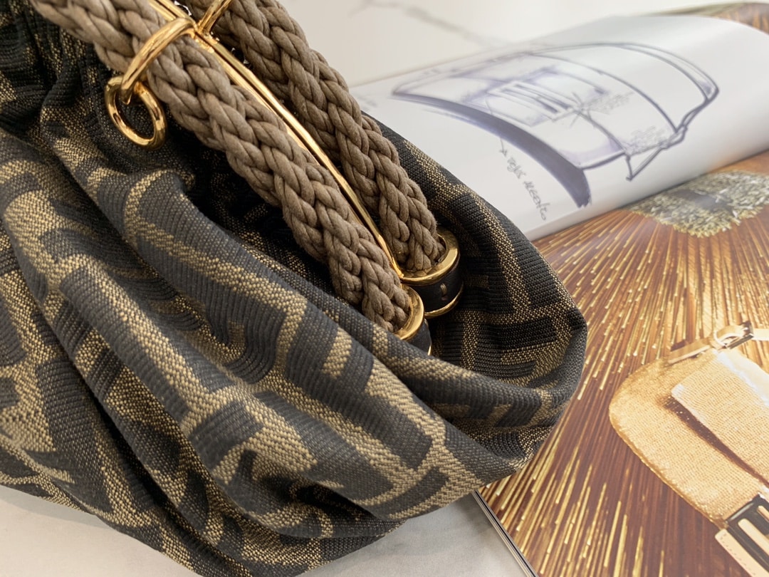 Fendi Brown Ff Fabric Pochette Shell Bag - Image 2