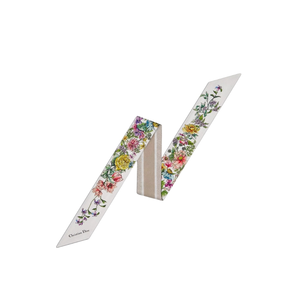 Dior D Floral Mitzah Scarf Multicolor Silk Twill White 24FCO106I606 C082