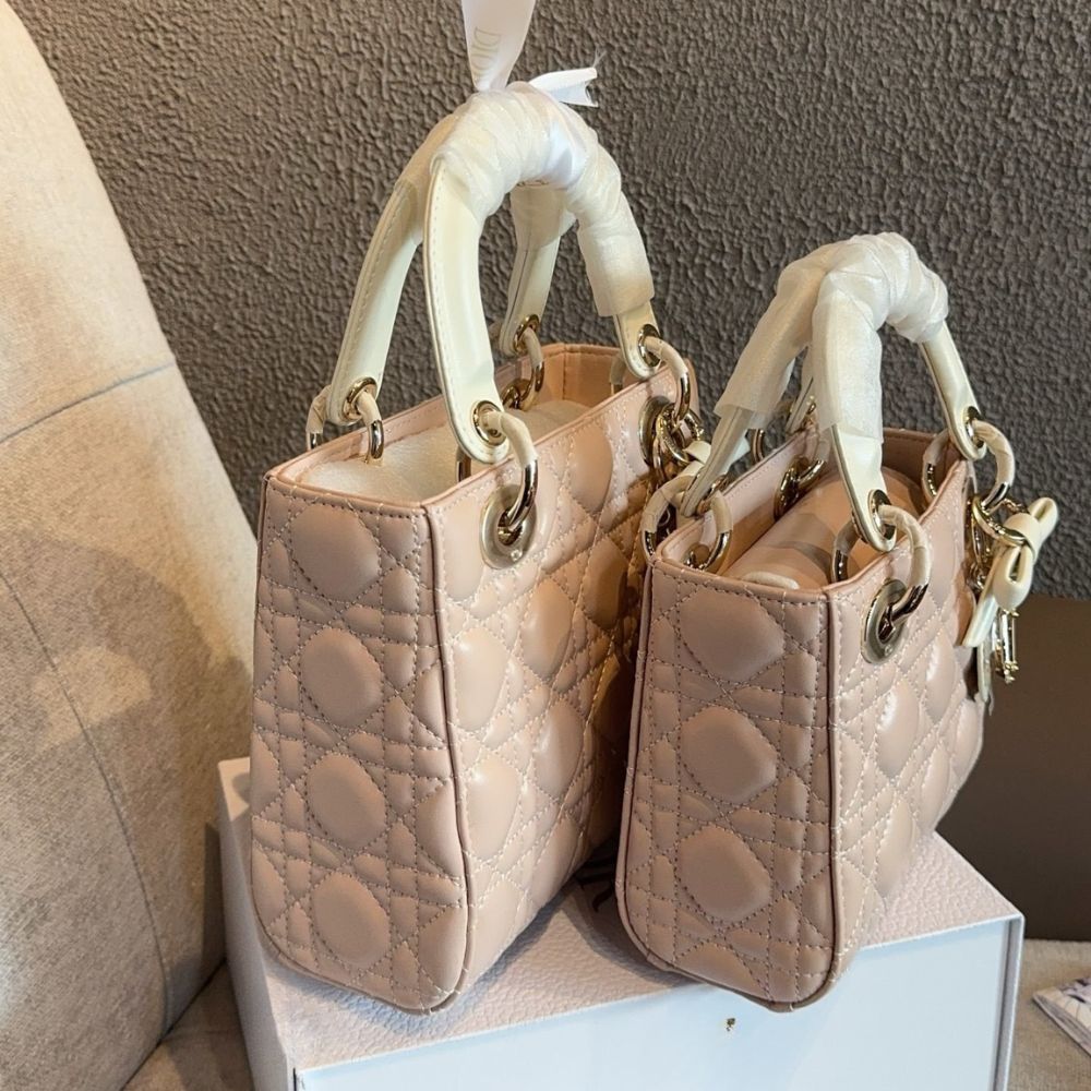 Dior Medium Lady Dior Bag With Chain Pink and Latte 20Cm - Image 6