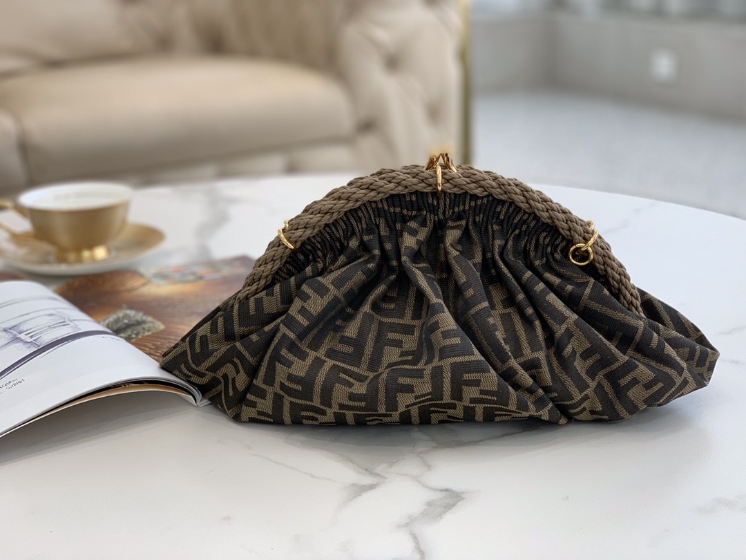 Fendi Brown Ff Fabric Pochette Shell Bag - Image 6