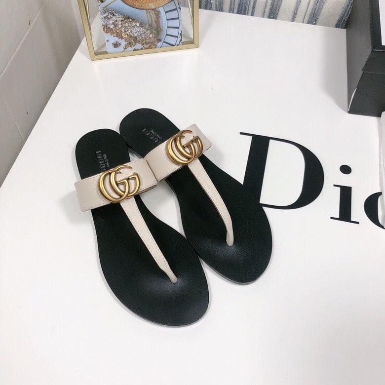 Alternative view of Gucci Thong Sandals With Double G White Leather ‎497444 A3N00 9022