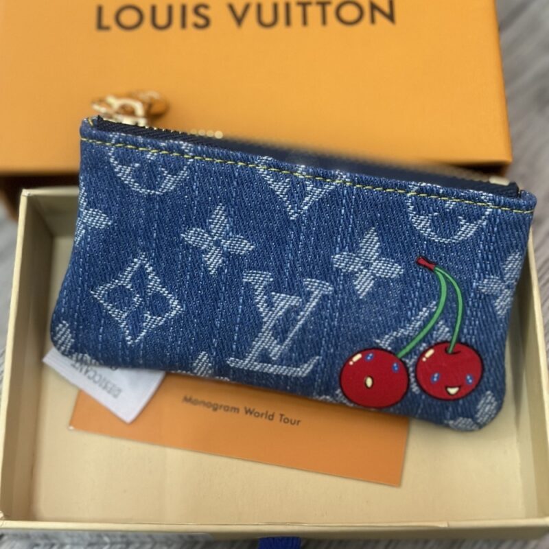 Alternative view of Louis Vuitton X Murakami Key Pouch Wallet Monogram Cherry Denim 12Cm M14938