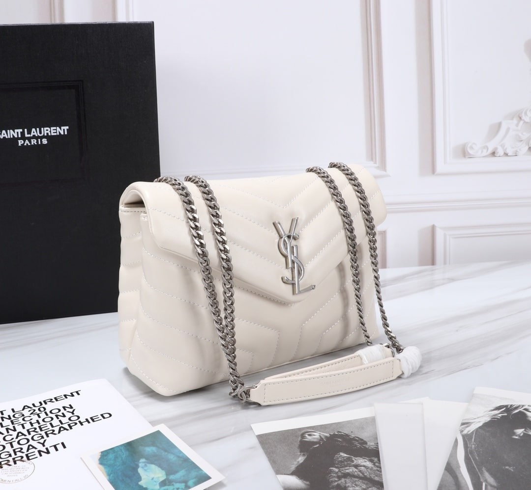 Saint Laurent Loulou Small Chain Bag In Matelassé Y Leather White Silver 23Cm 494699DV726 9207 - Image 3