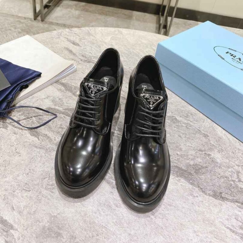 Alternative view of Prada Heeled Brushed Leather Lace Ups Black 1E976M 055 F0002 F 085