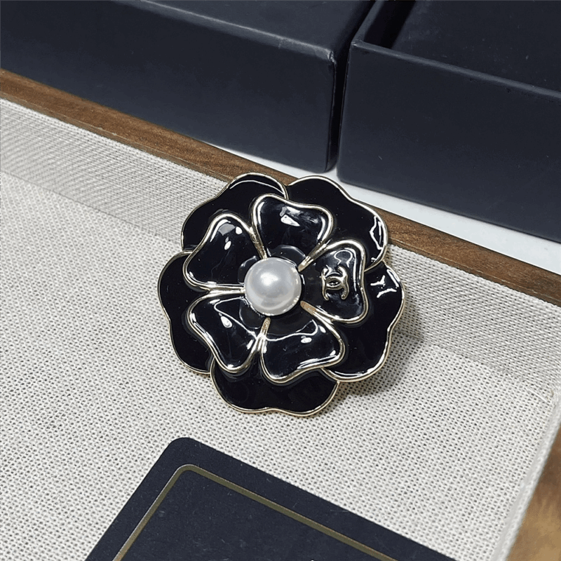 Alternative view of Chanel Brooch Metal And Resin Gold With Black Pearly White Abg238 B21624 U3367