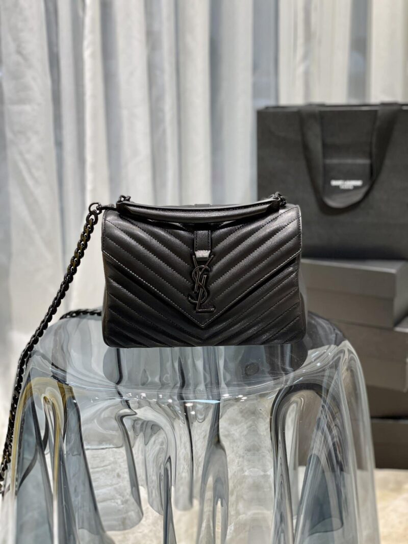 Alternative view of Saint Laurent College Medium Chain Bag In Quilted Leather Black Noir 24Cm 600279Brm081000