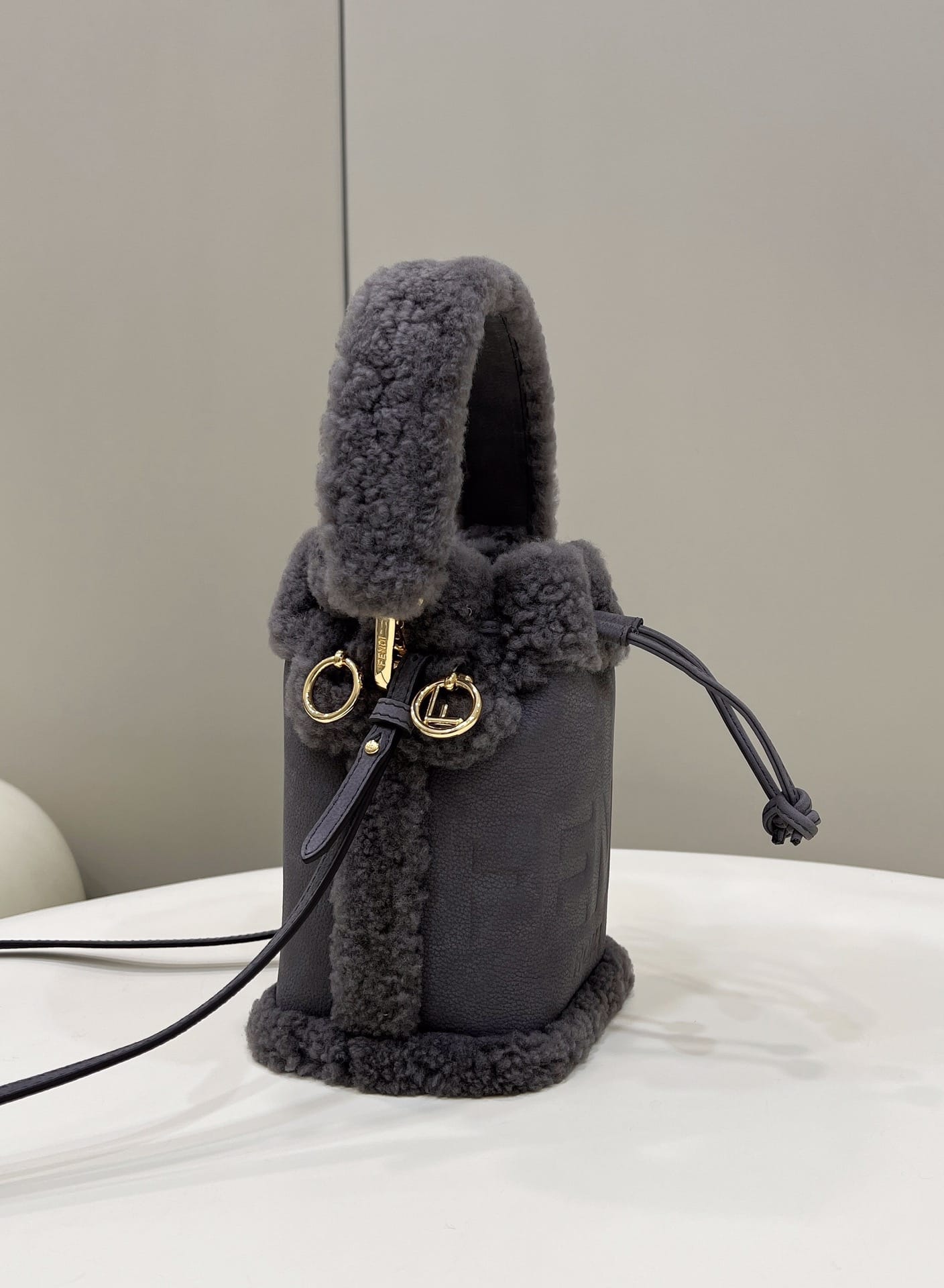 Fendi Mon Tresor Nubuck Mini Bucket Bag Grey 8Bs010Al9If1Efw - Image 2