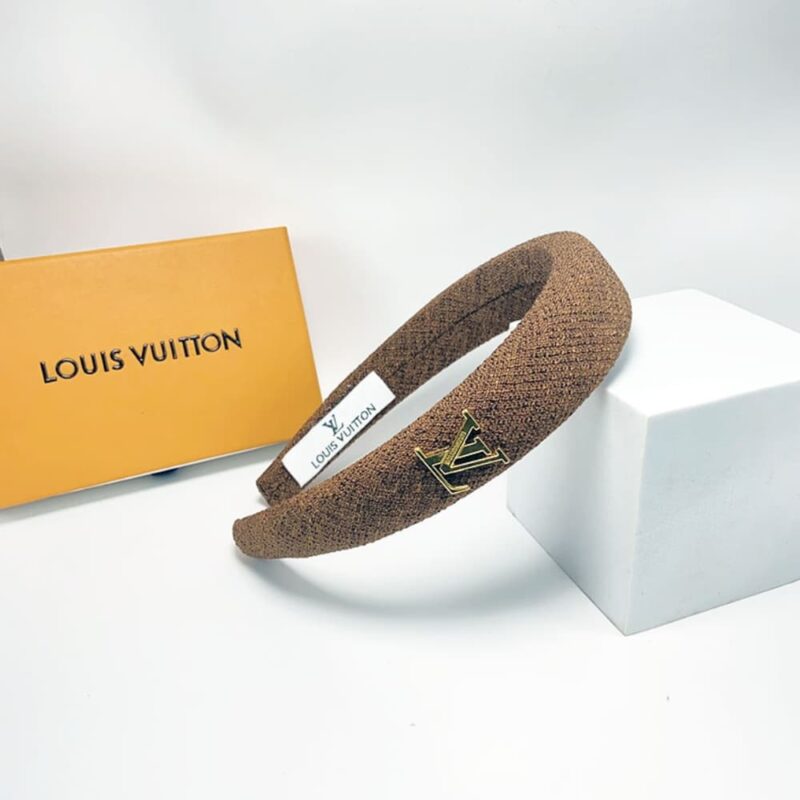 Alternative view of Louis Vuitton Lv Tweed Headband With Gold Hardware In Brown