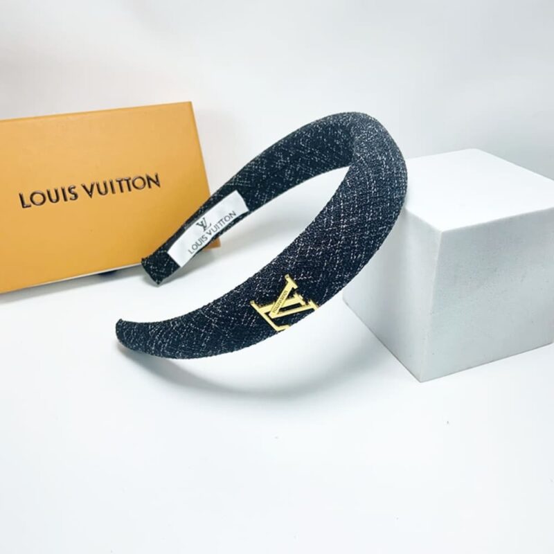 Alternative view of Louis Vuitton Lv Tweed Headband With Gold Hardware In Dark Grey