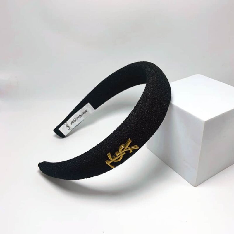 Alternative view of Saint Laurent Ysl Tweed Headband With Gold Hardware In Black