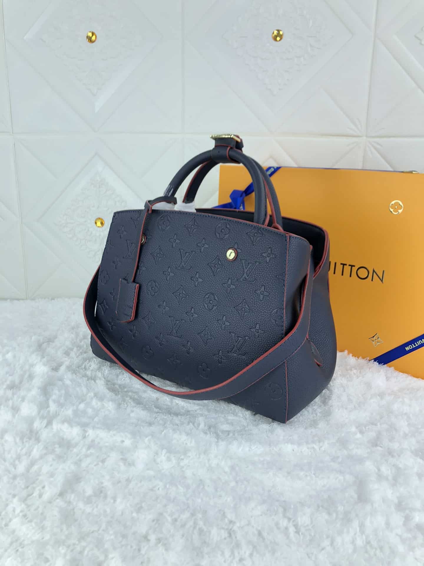 Louis Vuitton Montaigne MM Monogram Empreinte Leather Navy Blue 33Cm M42746 - Image 3
