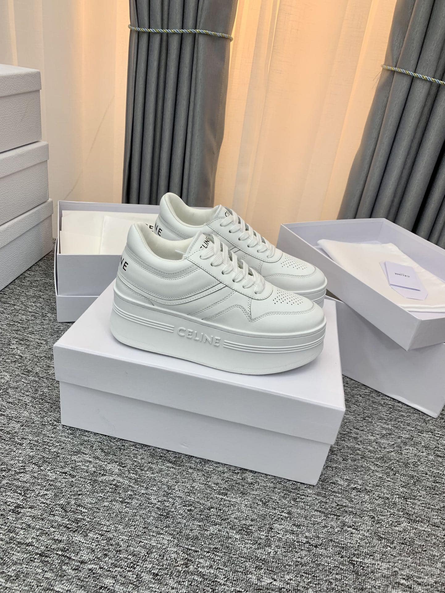 Celine Block Sneakers With Wedge Outsole In Calfskin Optic White 346163338C01Op - Image 7