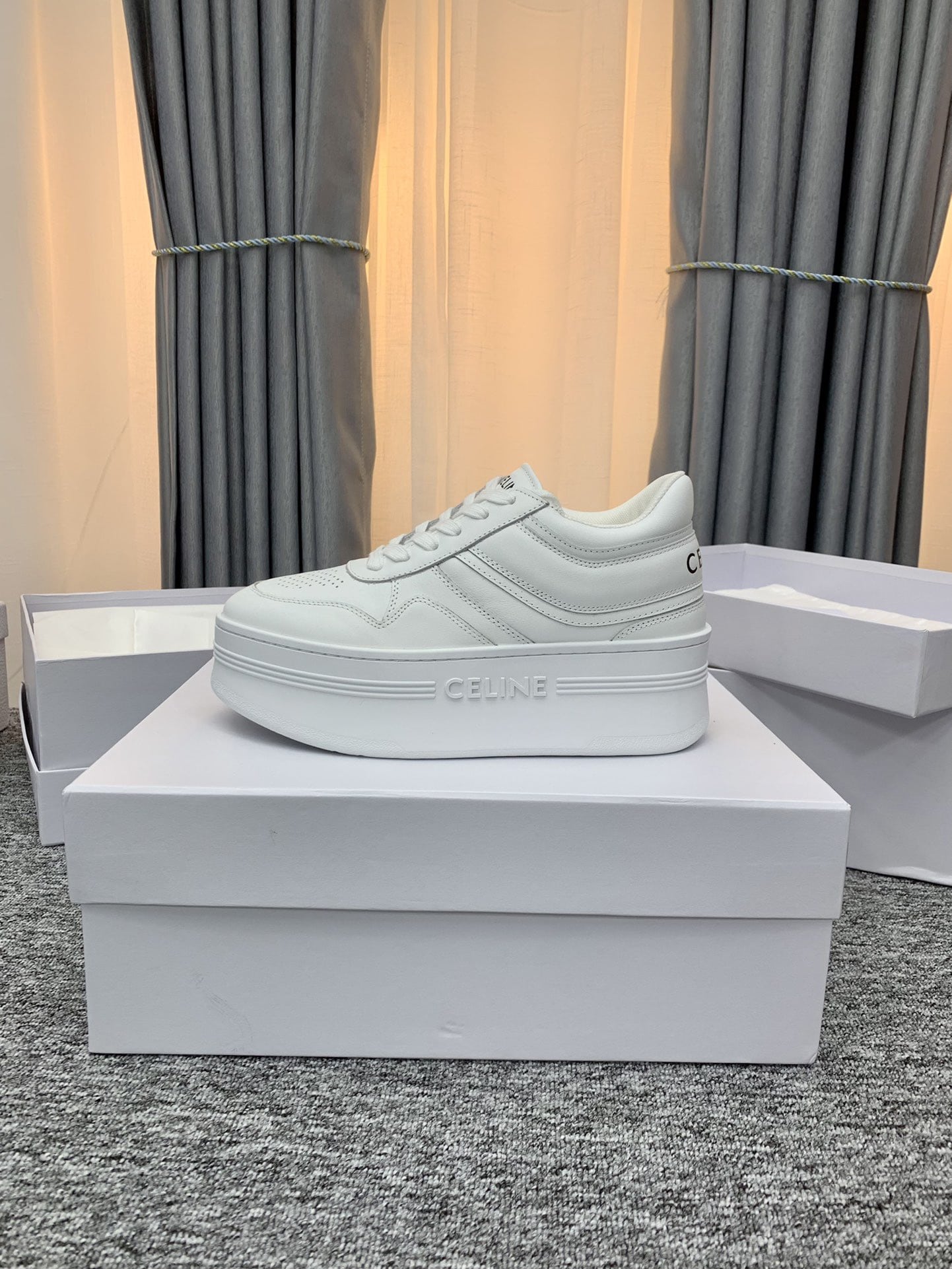 Celine Block Sneakers With Wedge Outsole In Calfskin Optic White 346163338C01Op - Image 6