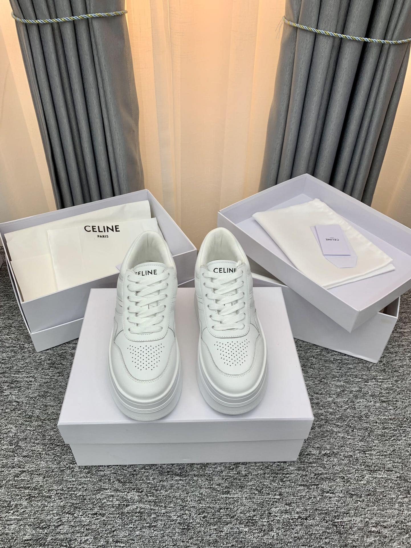 Celine Block Sneakers With Wedge Outsole In Calfskin Optic White 346163338C01Op - Image 5