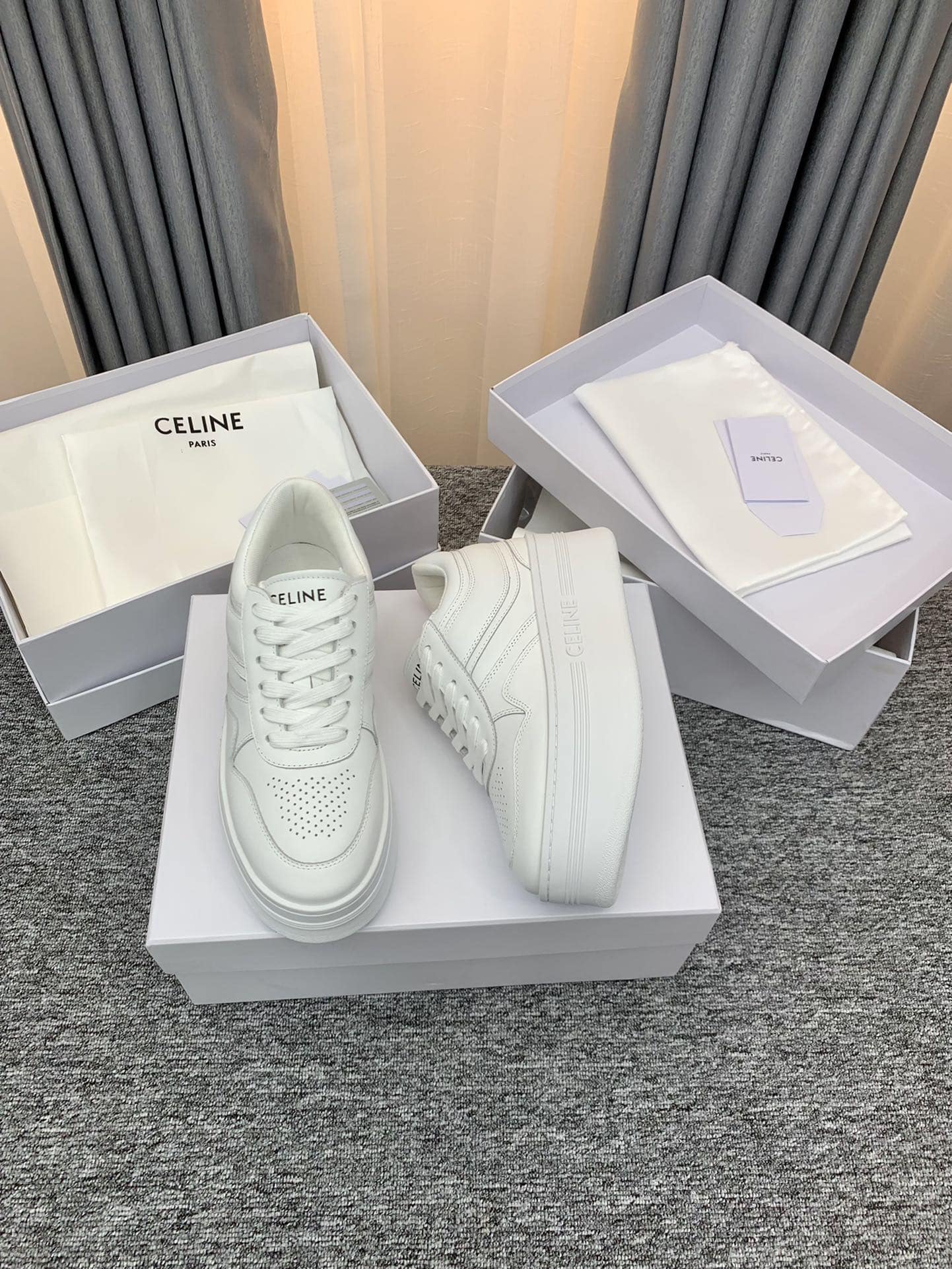 Celine Block Sneakers With Wedge Outsole In Calfskin Optic White 346163338C01Op - Image 3
