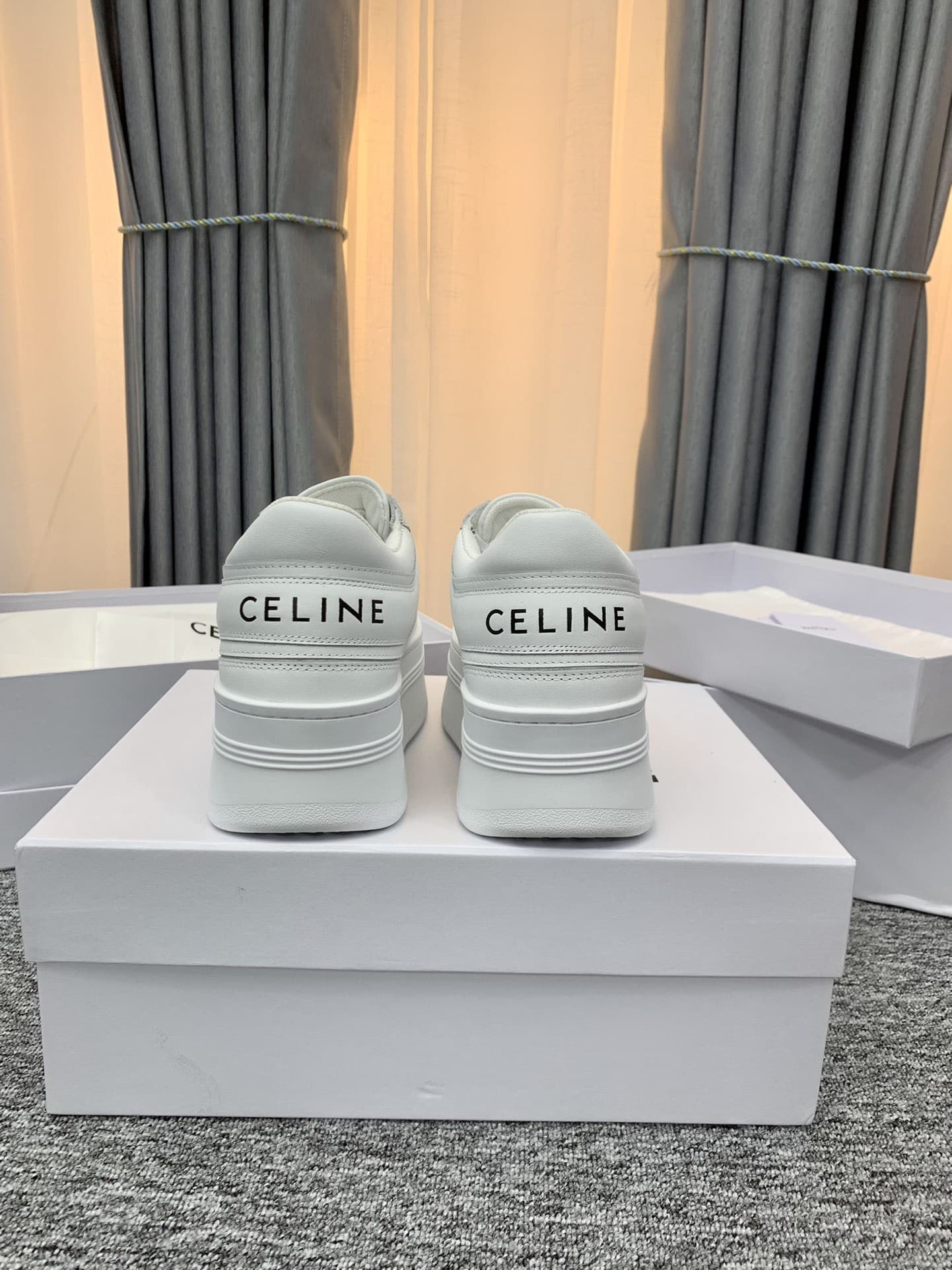 Celine Block Sneakers With Wedge Outsole In Calfskin Optic White 346163338C01Op - Image 2