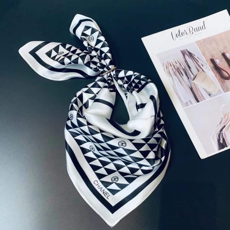 Alternative view of Chanel Cc Motif Square Neck Twill Silk Scarf White