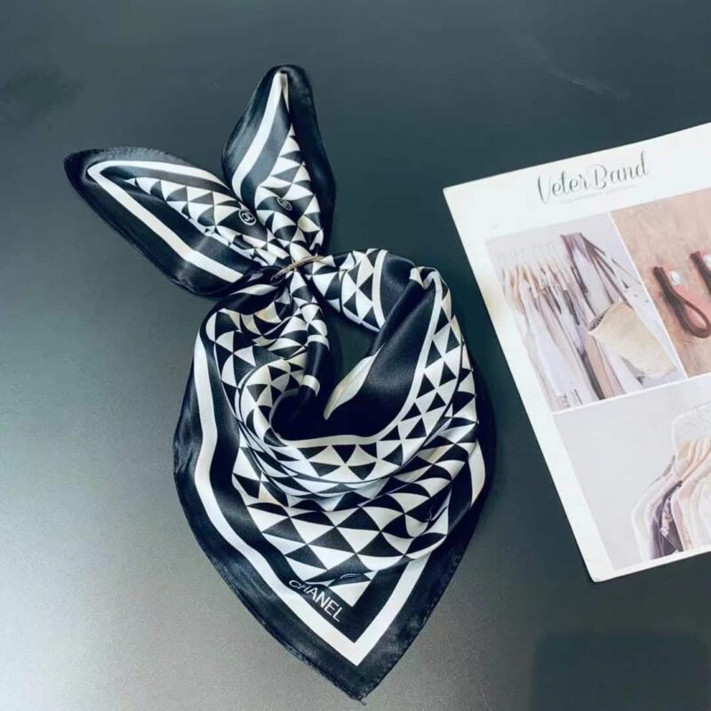 Alternative view of Chanel Cc Motif Square Neck Twill Silk Scarf Black