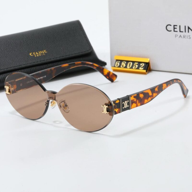 Alternative view of Celine Tortoise Luxe Oval Rimless Sunglasses Leopard