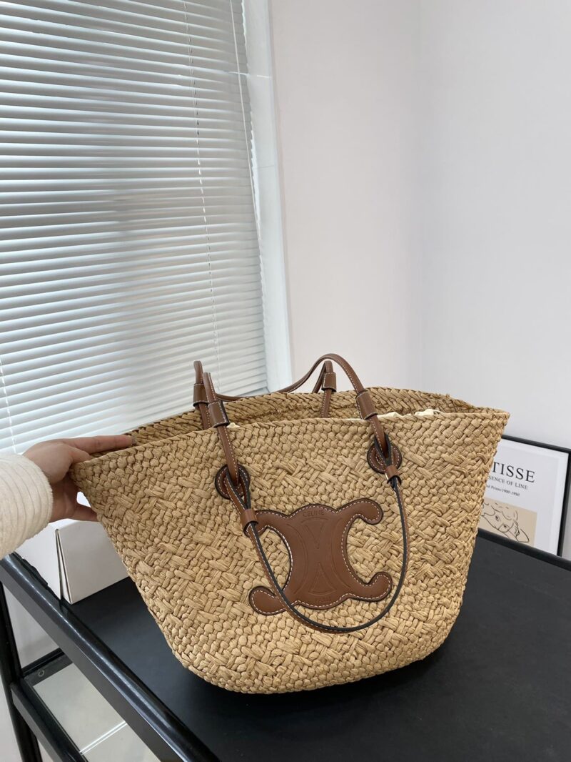 Alternative view of Celine Triomphe Panier In Raffia And Tan 31Cm