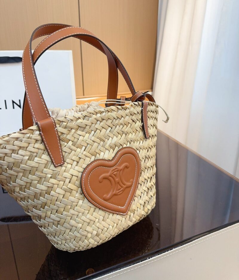 Alternative view of Celine Triomphe Celine Panier In Palm Leaves Heart Logo Tan 20Cm