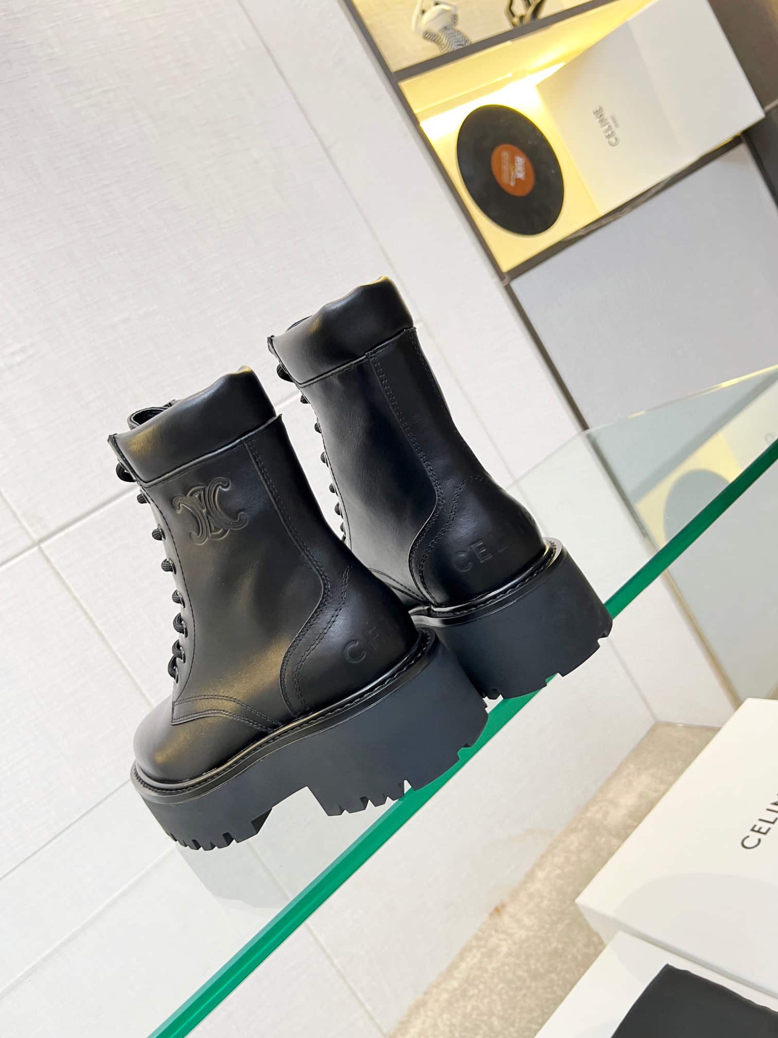 Celine Lace Up Boot With Triomphe Celine Bulky In Calfskin Black - Image 4