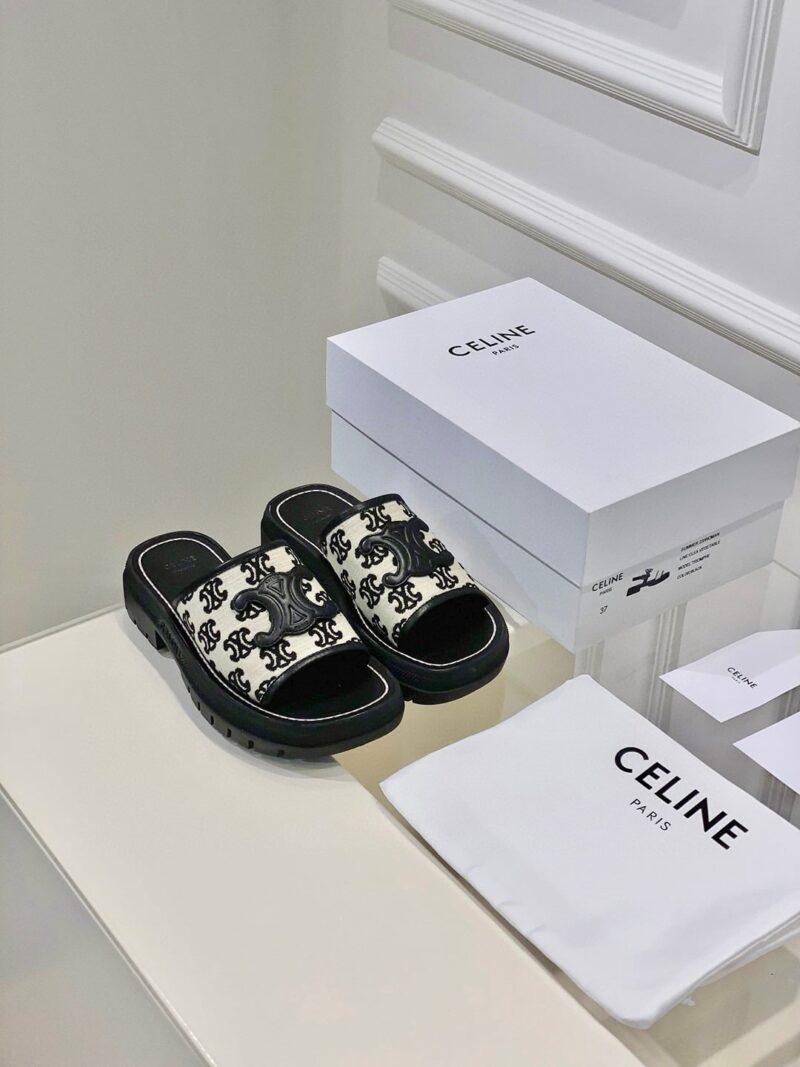 Alternative view of Celine Clea Triomphe Slide In Triomphe Stamped Canvas Calfskin Black