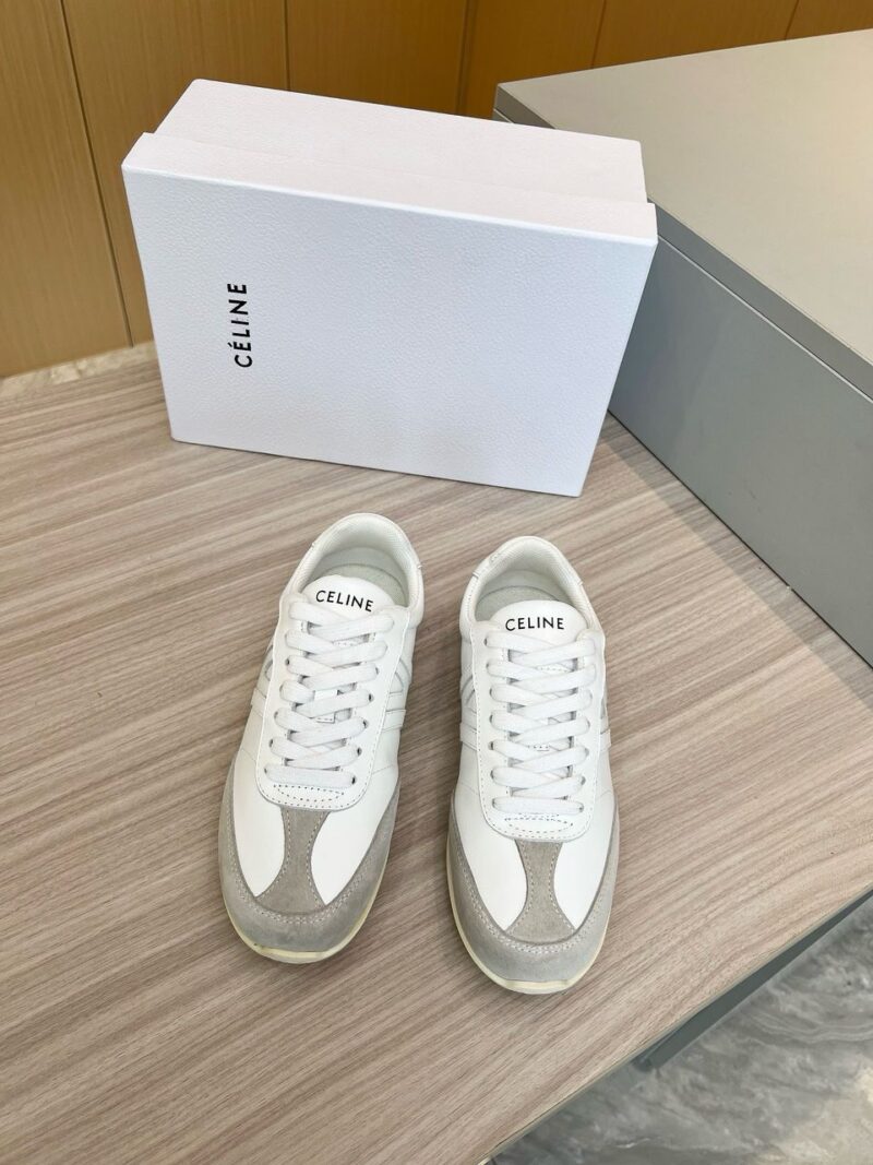 Alternative view of Celine Jogger Low Lace-Up Sneaker In Suede Optic White Grey 359273941C 01Dq
