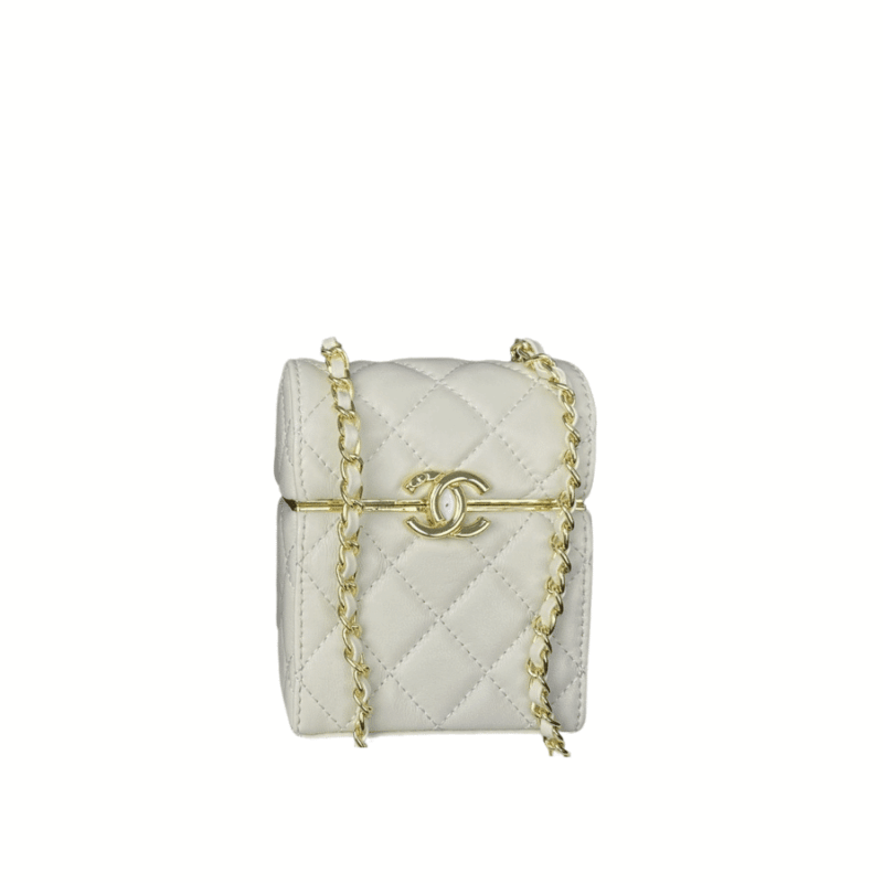 Chanel Small Box With Chain In White 12Cm Ap2656