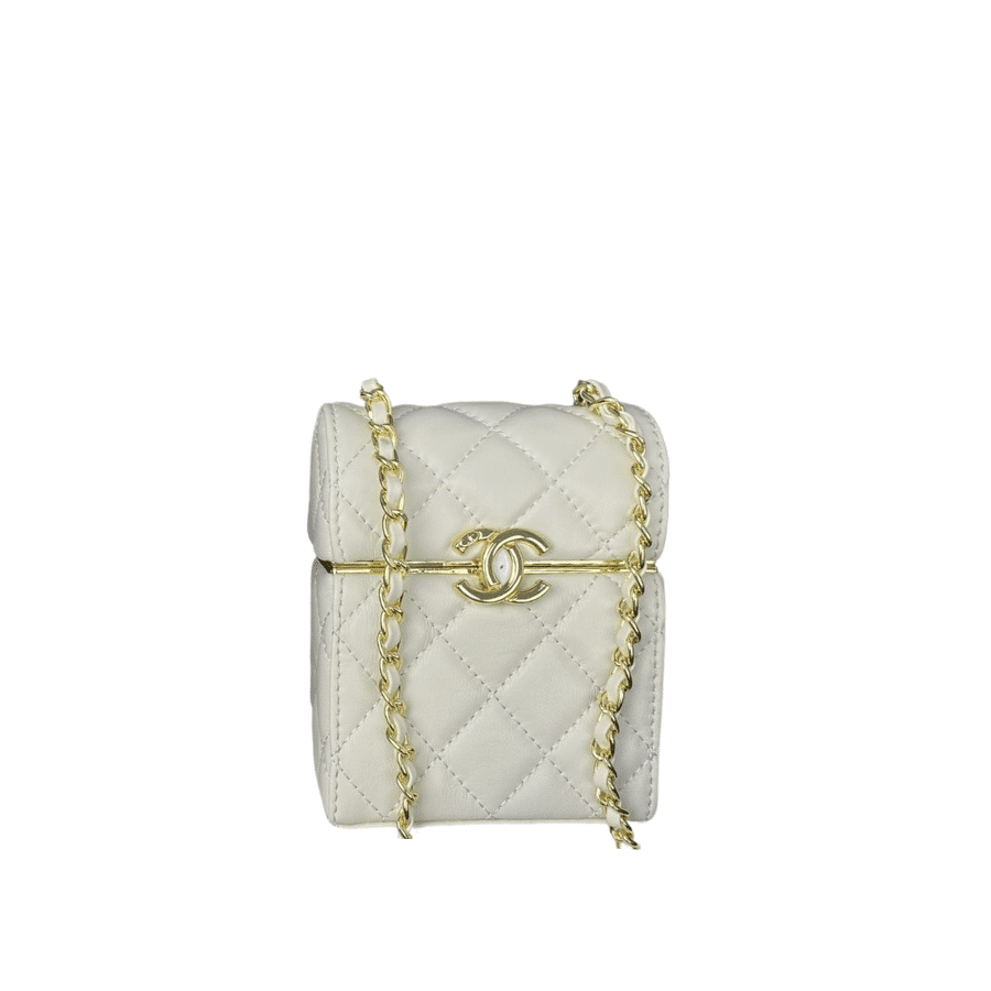 Chanel Small Box With Chain In White 12Cm Ap2656