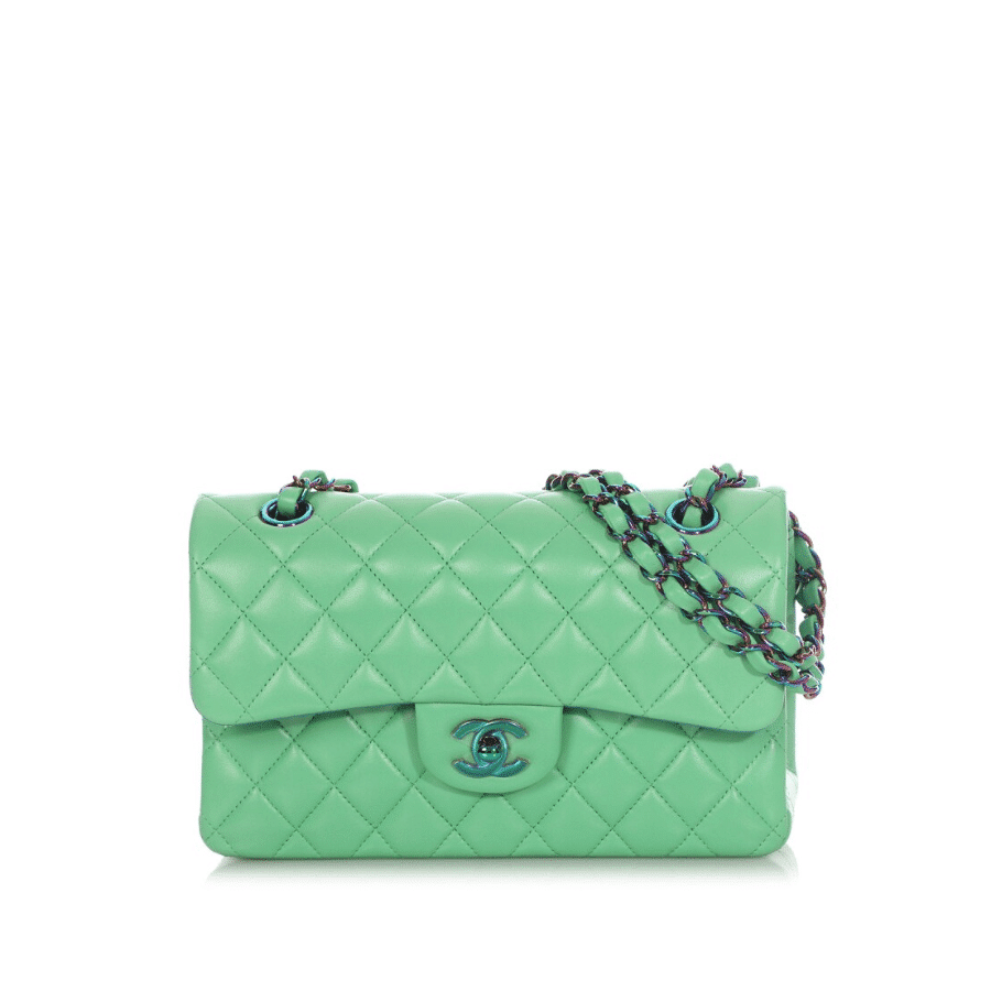 Chanel Classic Medium Flap Bag Green And Silver 25Cm