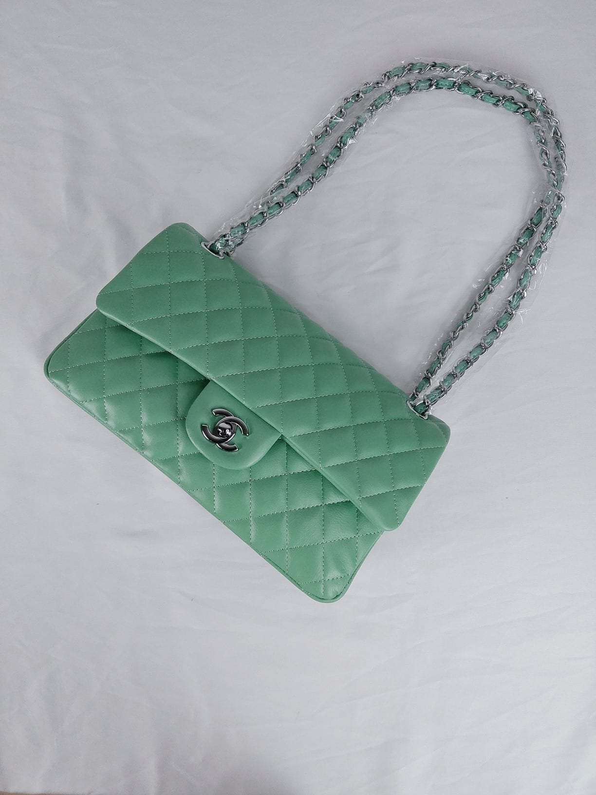 Chanel Classic Medium Flap Bag Green And Silver 25Cm - Image 7