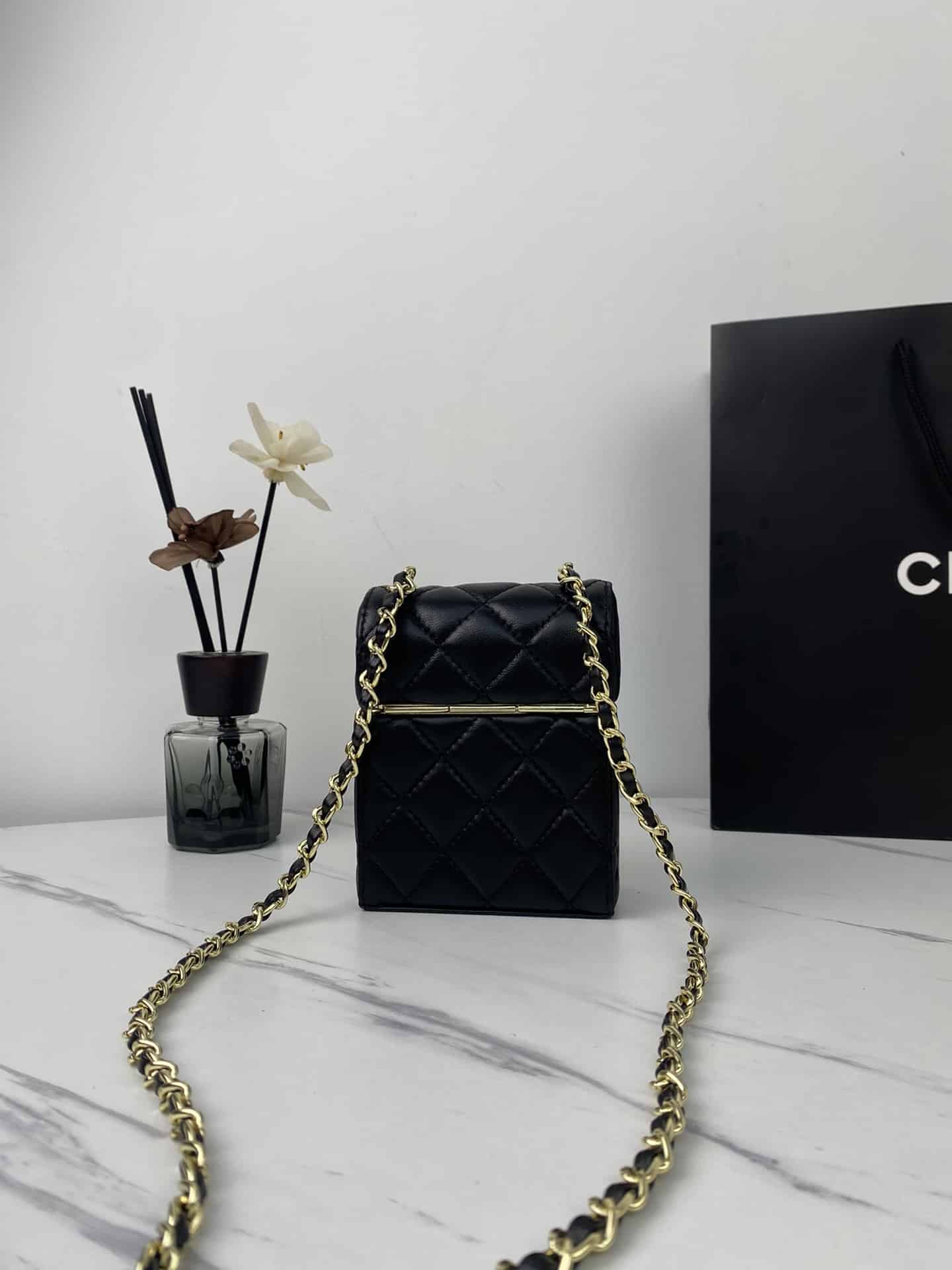 Chanel Small Box With Chain In Black 12Cm Ap2656 - Image 8