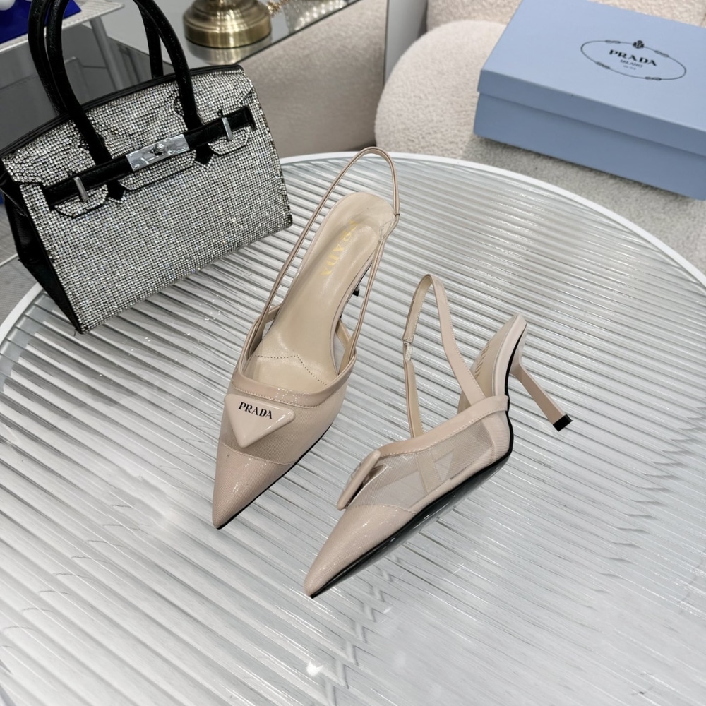 Prada Mesh Fabric Slingback Pumps Travertine Stone 1I891N 099 F0485 F 075 - Image 2