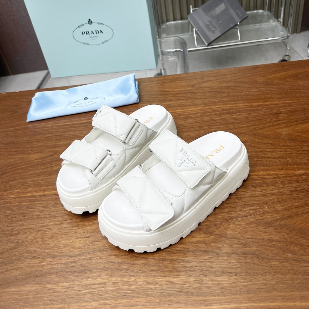 Prada Quilted Leather Platform Sandals White - Image 3