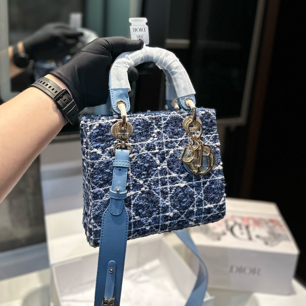 DIOR SMALL LADY DIOR MY ABCDIOR BAG DENIM TWEED BLUE 20CM M0538OTKV M911 - Image 2