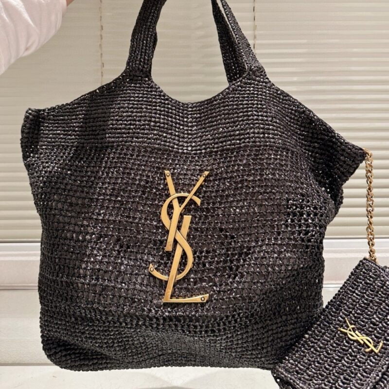 Alternative view of Summer Set: Saint Laurent Icare In Raffia Black 45Cm And Ysl Raffia Bucket Hat Black