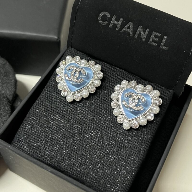 Alternative view of Chanel Heart Motif And Crystal Earrings In Blue