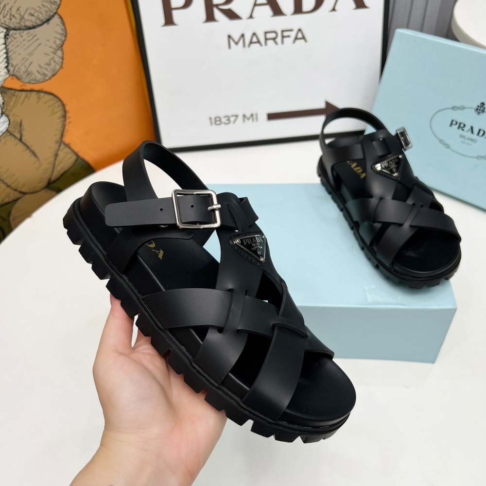 Prada Crisscross Rubber Sandals Black 2X3118 3Lkk F0002 F G000 - Image 2