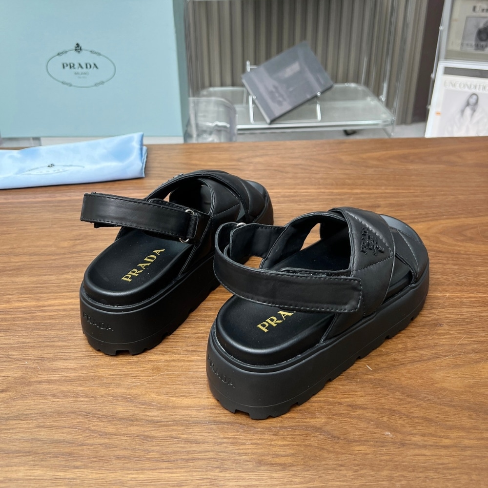 Prada Nappa Leather Crisscross Flatform Sandals Black 1Xz777 038 F0002 F 045 - Image 3