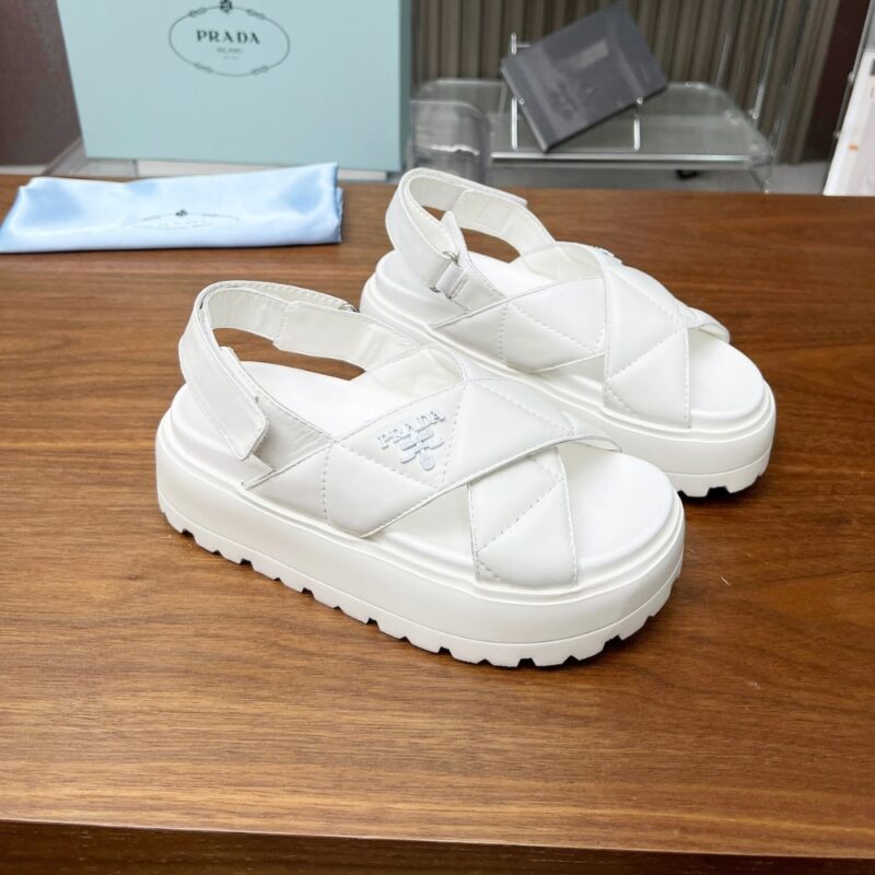Alternative view of Prada Nappa Leather Crisscross Flatform Sandals Ivory 1Xz777 038 F0304 F 045