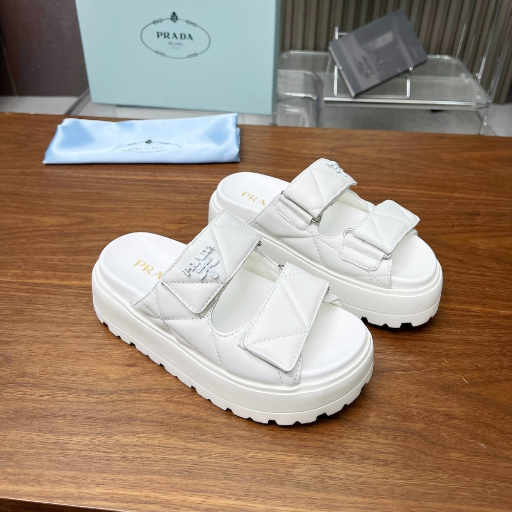Prada Quilted Leather Platform Sandals White - Image 2