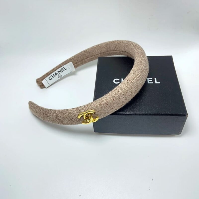 Alternative view of Chanel Small Cc Tweed Headband With Gold Hardware In Beige