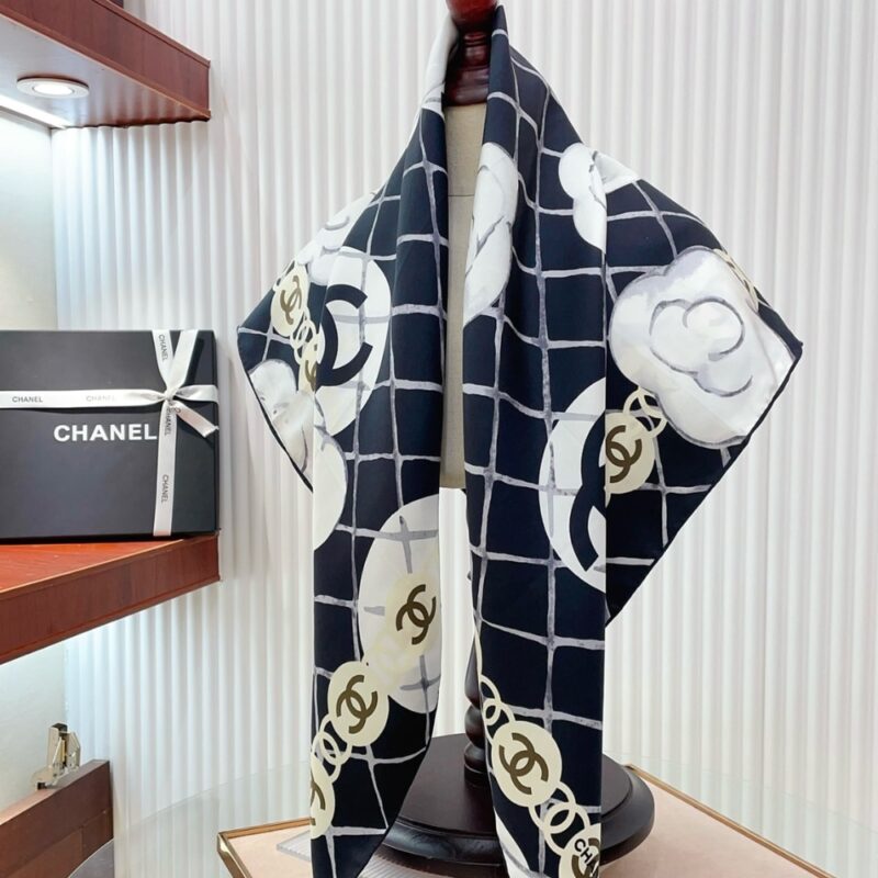 Alternative view of Chanel Cc Camellia Silk Scarf In Black 90Cm A39577 X10321 94305