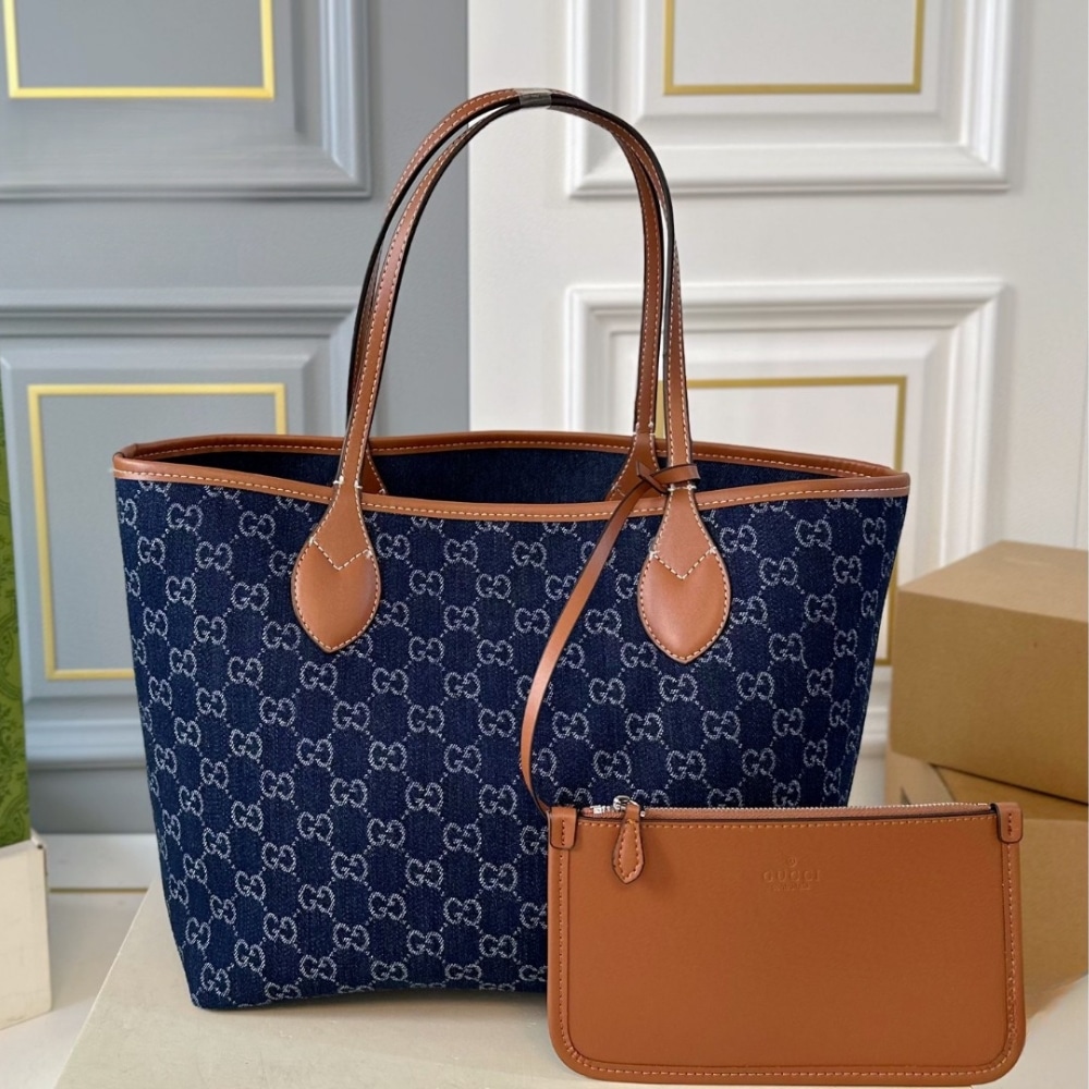 Summer Set: Gucci Totissima Large Tote Bag Denim Blue And Brown 30Cm And Gg Denim Baseball Hat Blue - Image 2